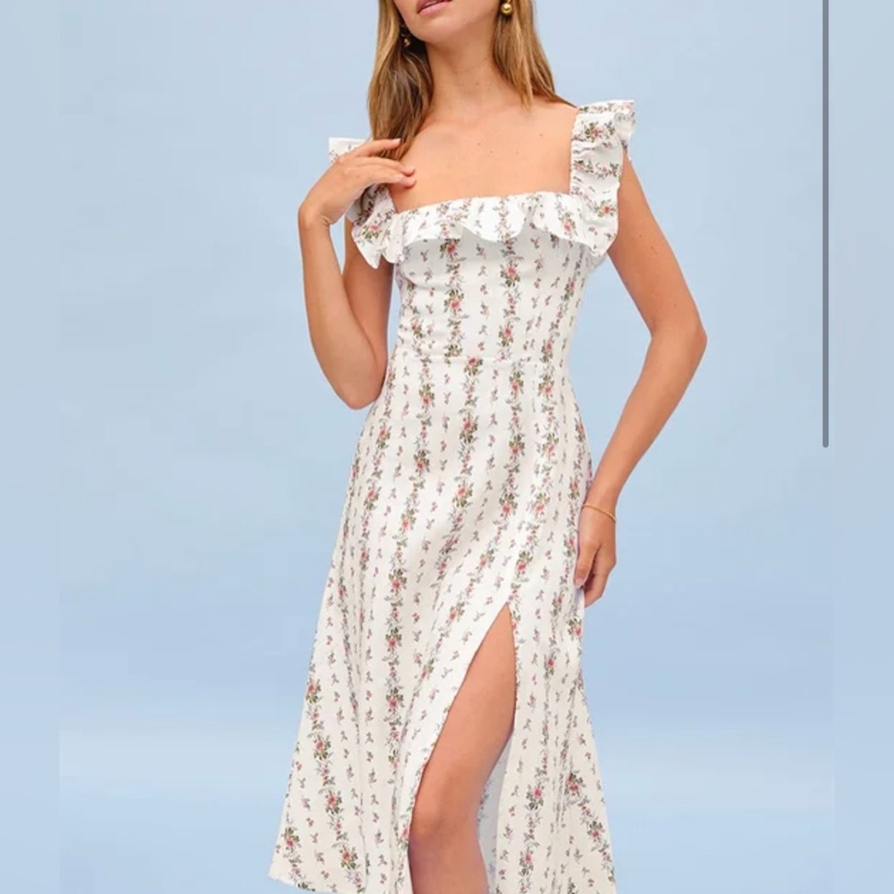 Floral midi dress with side slit